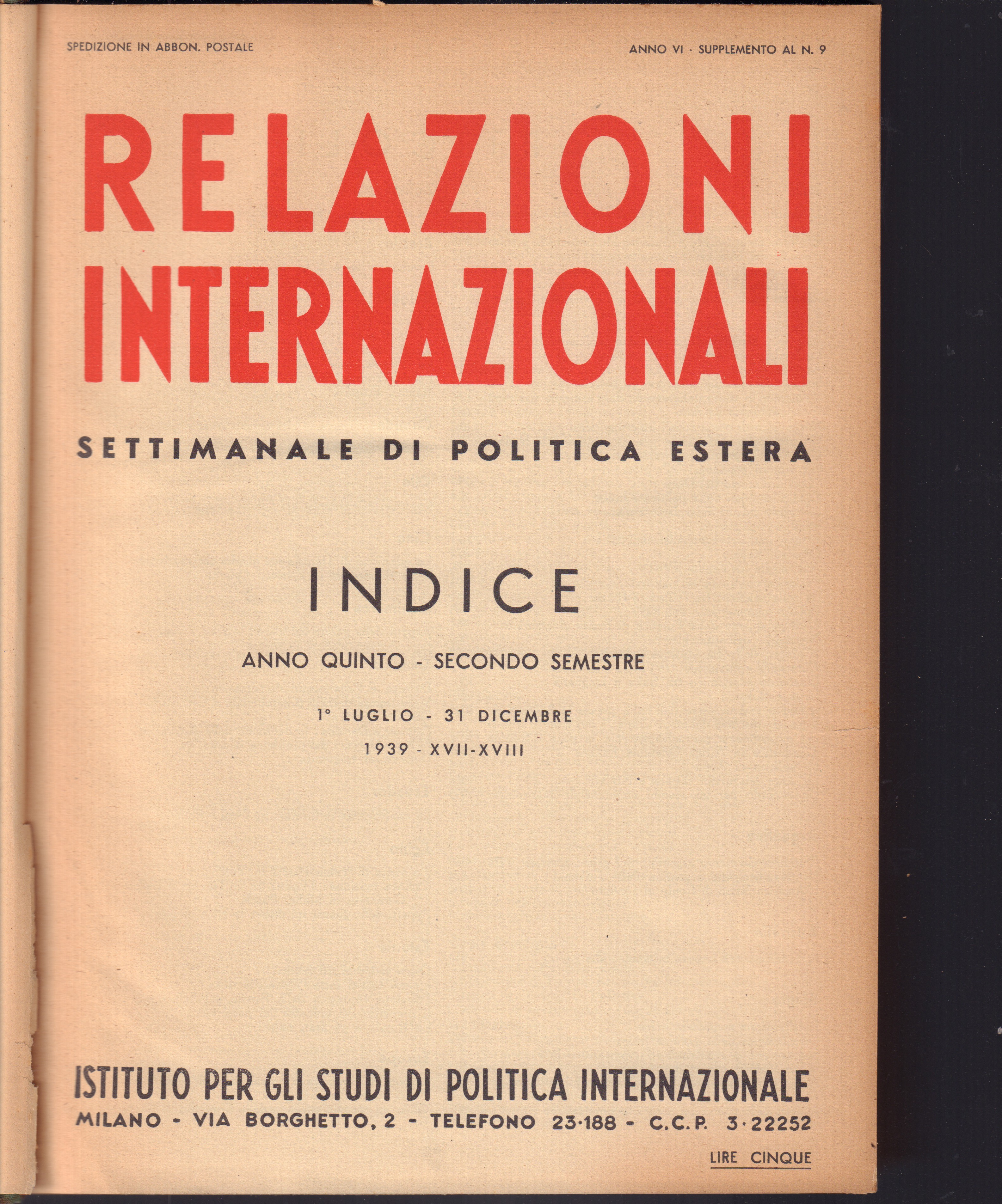 Relazioni Internazionali-settimanale di politica estera- secondo semestre- 1 luglio-31 dicembre …
