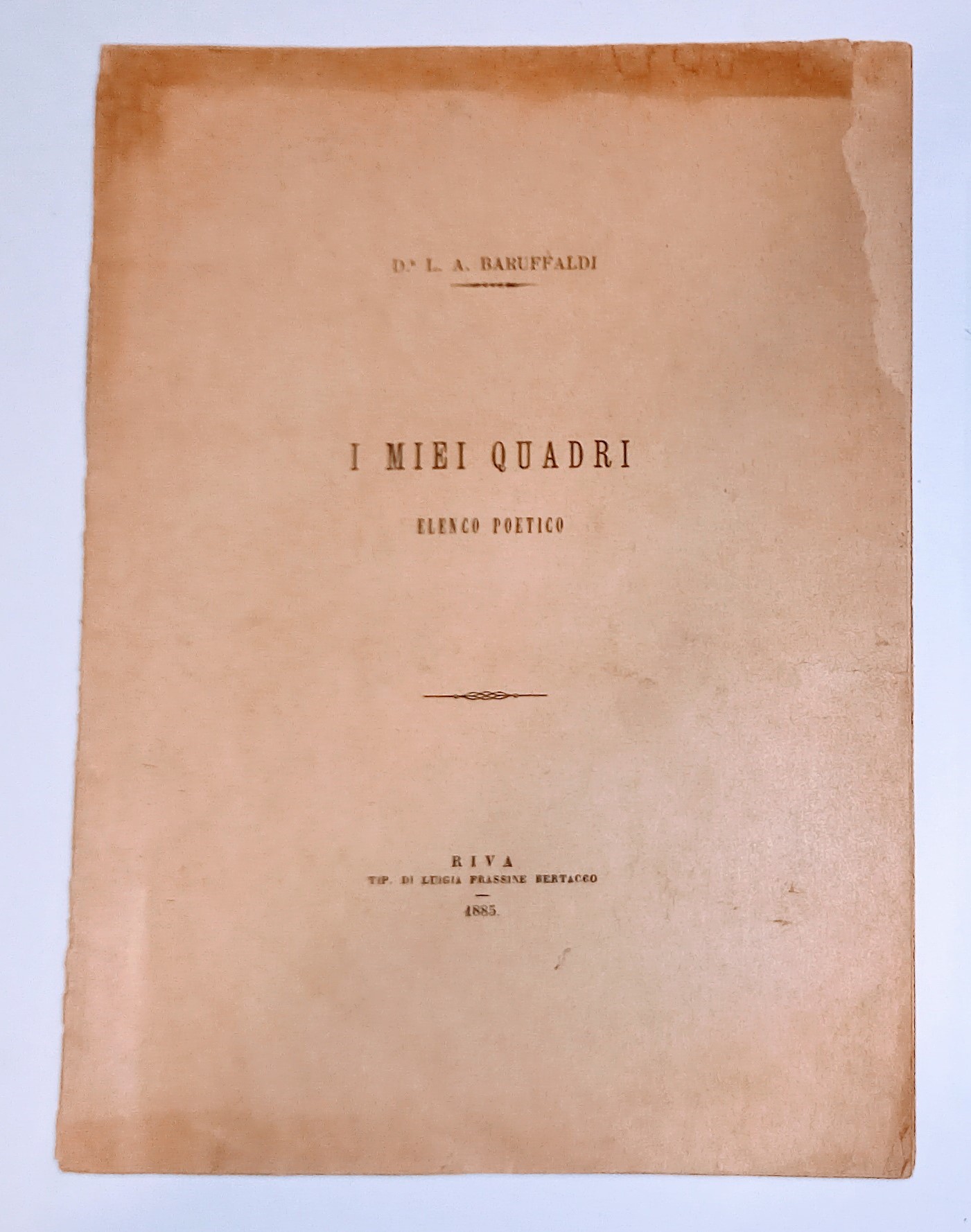 I MIEI QUADRI. ELENCO POETICO - 1885