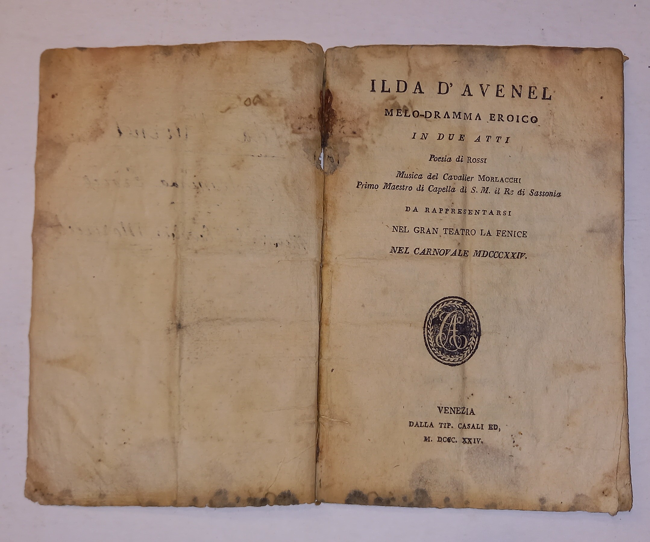 ILDA D'AVENEL. MELO-DRAMMA EROICO IN DUE ATTI (.) DA RAPPRESENTARSI …