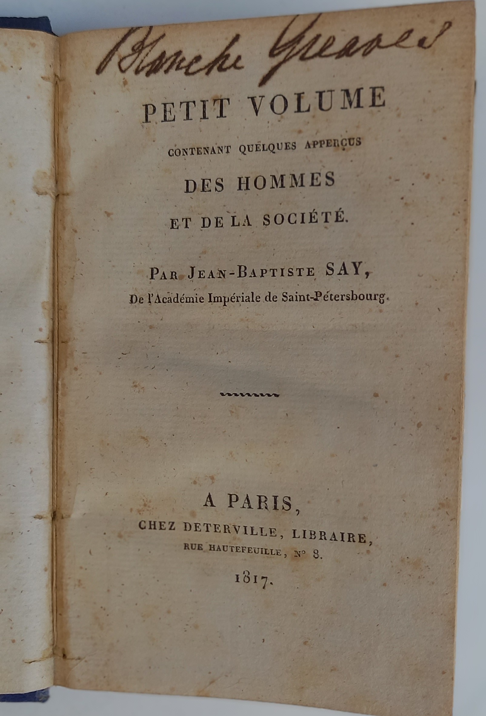 PETIT VOLUME CONTENANT QUEQUES APPERCUS DES HOMMES ET DE LA …