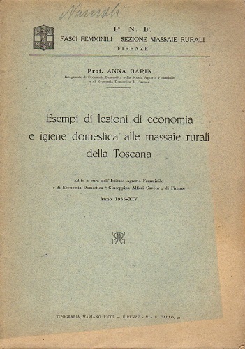 Esempi di lezioni di economia e igiene domestica alle massaie …