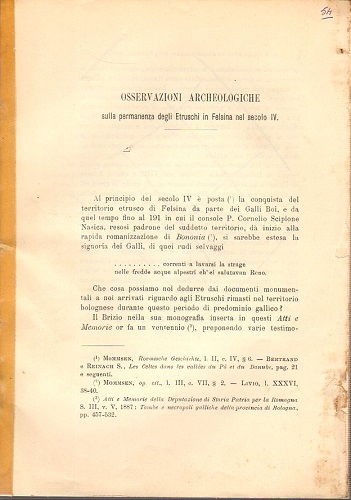 OSSERVAZIONI ARCHEOLOGICHE SULLA PERMANENZA DEGLI ETRUSCHI A FELSINA NEL SECOLO …