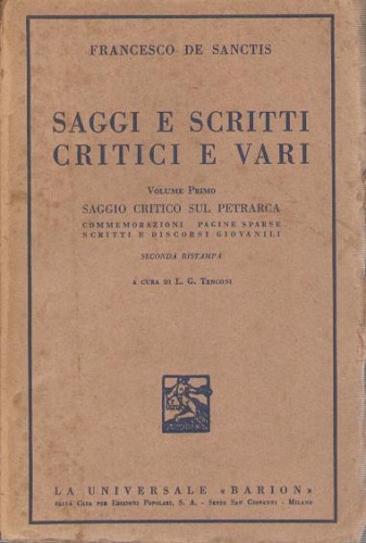 SAGGI E SCRITTI CRITICI E VARI VOLUMI PRIMO SAGGIO CRITICO …