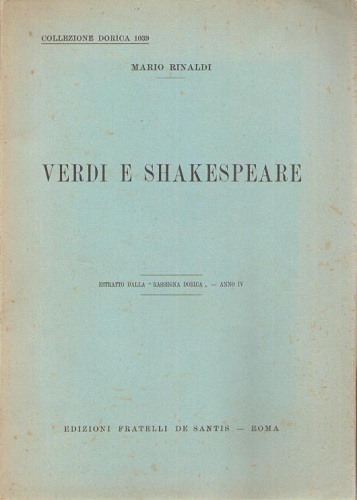 Verdi e Shakespeare ( estratto dalla Rassegna Dorica anno IV …
