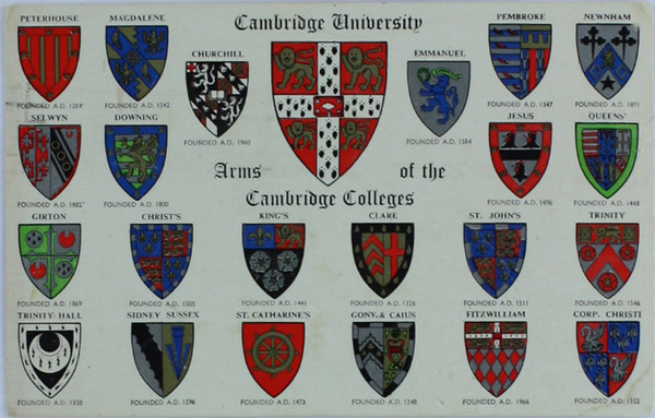 ARMS OF THE CAMBRIDGE COLLEGES - CAMBRIDGE UNIVERSITY.