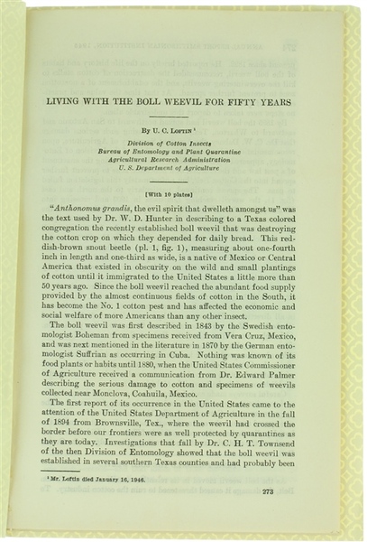 LIVING WITH THE BOLL WEEVIL FOR FIFTY YEARS.