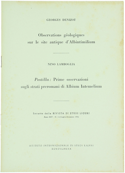 OBSERVATIONS GEOLOGIQUES SUR LE SITE ANTIQUE D'ALBINTIMILIUM - PRIME OSSERVAZIONI …