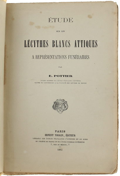 ETUDES SUR LES LECYTHES BLANCS ATTIQUES A REPRESENTATIONS FUNERAIRES.