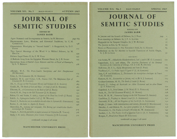 JOURNAL OF SEMITIC STUDIES. Volume XII - No. 1 - …