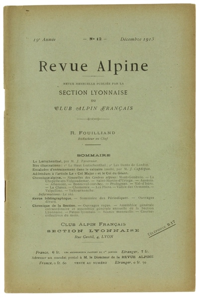 REVUE ALPINE. 19e Année, N. 12, 1er Décembre 1913.