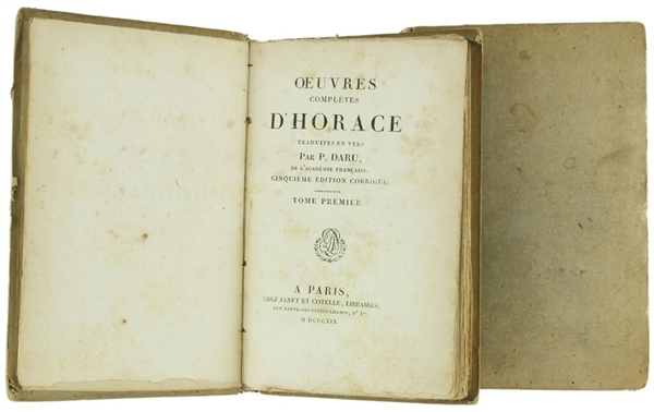OEUVRES COMPLETES D'HORACE traduites en vers par P.Daru. Tome I …