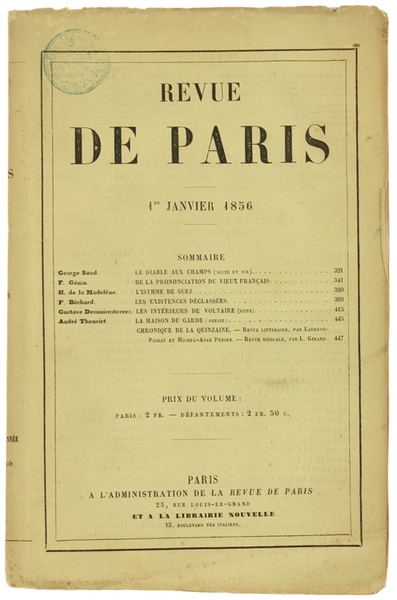 REVUE DE PARIS. 4e Année - 1er Janvier 1856 (EDITION …