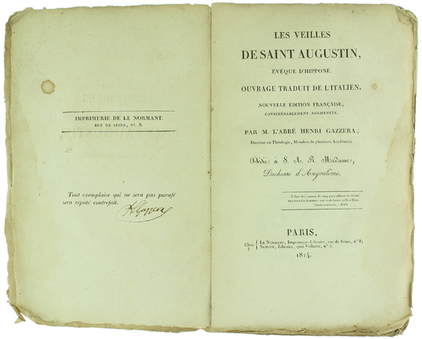 LES VEILLES DE SAINT AUGUSTIN EVEQUE D'HIPPONE. Ouvrage traduit de …