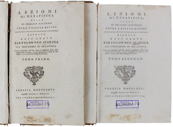 LEZIONI DI METAFISICA OSSIA DI RELIGION NATURALE SOPRA L'ESSERE DIVINO …