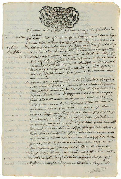 CHIERI: MANOSCRITTO, ATTO NOTARILE DEL 1762.