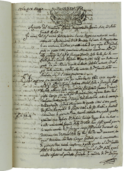 CHIERI: MANOSCRITTO, ATTO NOTARILE DEL 1764