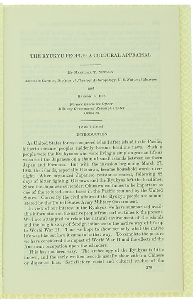 THE RYUKYU PEOPLE: A CULTURAL APPRAISAL.