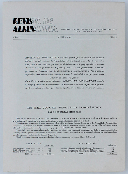 REVISTA DE AERONAUTICA: FLYER ANNOUNCING THE 1ST ISSUE (spanish): Abril …