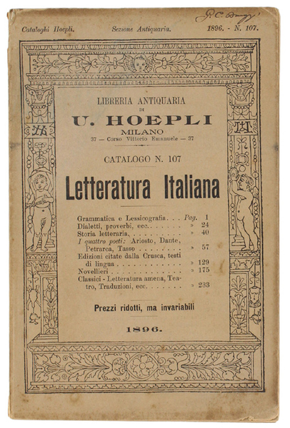 LETTERATURA ITALIANA. Catalogo N. 107.