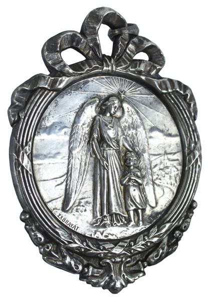 ETIENNE EXBRAYAT (1879-1914): MEDAGLIA ART NOUVEAU: ANGELO CUSTODE.