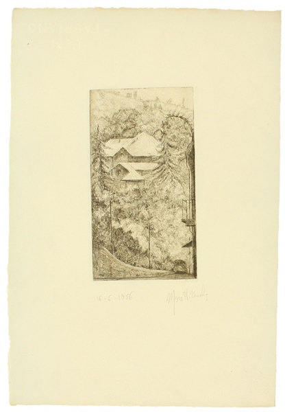 PAESAGGIO ALPINO - ACQUAFORTE originale, firmata e datata 16/6/1956.