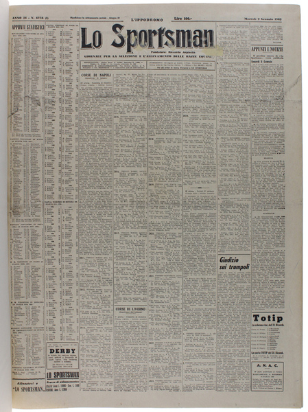LO SPORTSMAN - l'Ippodromo. Anno 1962 completo. Giornale per la …