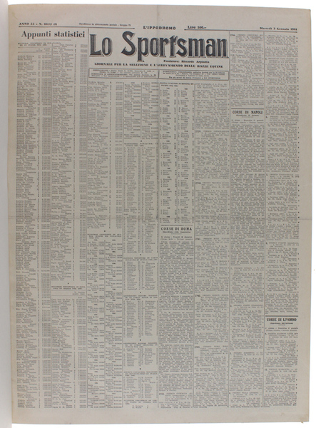 LO SPORTSMAN - l'Ippodromo. Anno 1961 completo. Giornale per la …