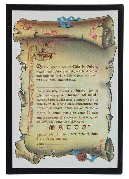 GUBBIO: COME OTTENERE LA PATENTE DI "MATTO" (cartolina nuova)