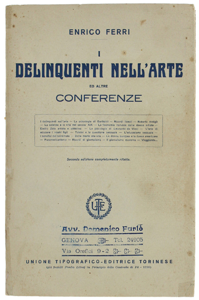 I DELINQUENTI NELL'ARTE ed altre conferenze e saggi di scienza …