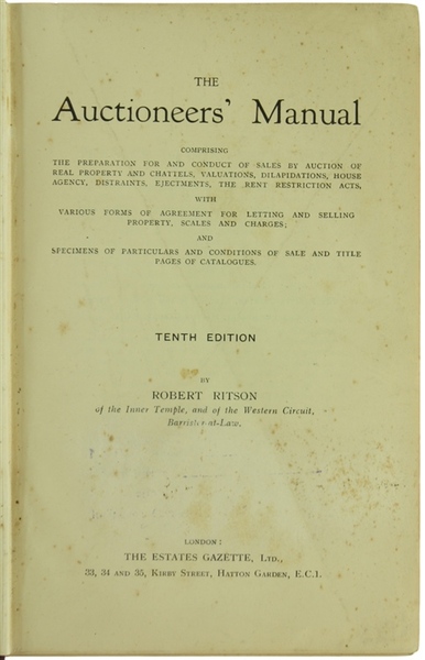 THE AUCTIONEERS' MANUAL comprising the preparation for and conduct of …