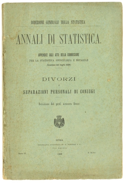DIVORZI E SEPARAZIONI PERSONALI DI CONIUGI. Annali di Statistica, appendice …
