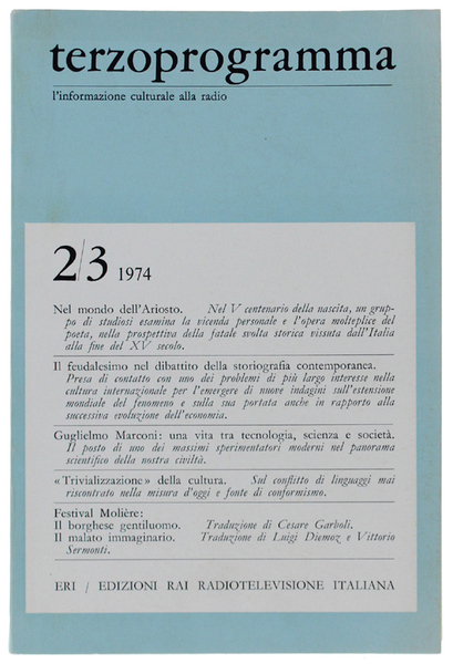 TERZOPROGRAMMA n. 2/3 1974. informazione culturale alla radio.