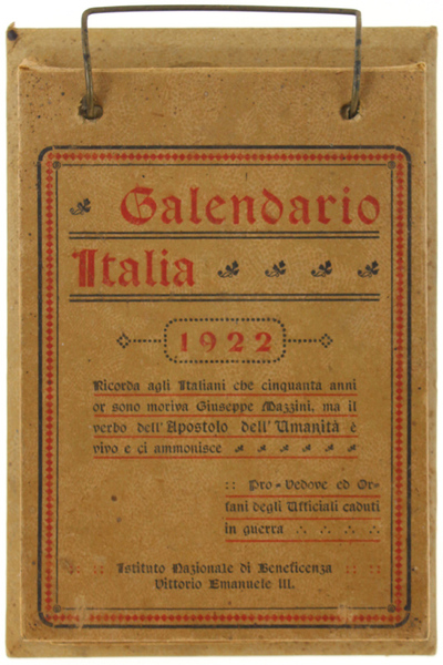 CALENDARIO ITALIA 1922.