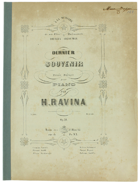 DERNIER SOUVENIR. Pensèe poétique pour piano. SPARTITO.
