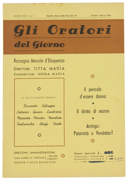 GLI ORATORI DEL GIORNO. Rassegna mensile d'Eloquenza. Anno XXXIV - …