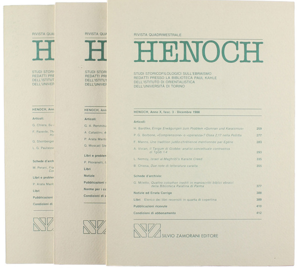 HENOCH. Vol. X. Studi storicofilologici sull'ebraismo redatti presso la biblioteca …