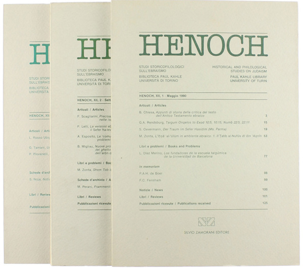 HENOCH. Vol. XII. Studi storicofilologici sull'ebraismo redatti presso la biblioteca …