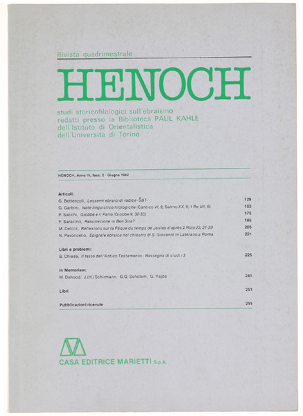 HENOCH. Vol. IV - Fasc. 2. Studi storicofilologici sull'ebraismo redatti …