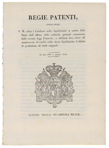 REGIE PATENTI colle quali S.M. salva i Creditori nella liquidazione …