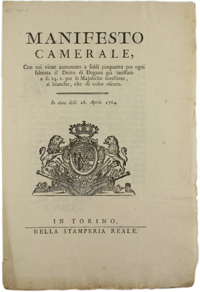 MANIFESTO CAMERALE Con cui viene aumentato a soldi cinquanta per …