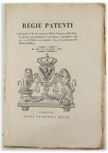REGIE PATENTI Colle quali S.M. dà intorno al Debito Perpetuo …