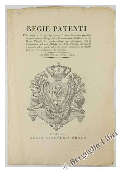 REGIE PATENTI colle quali S.M. proroga a tutto il mese …