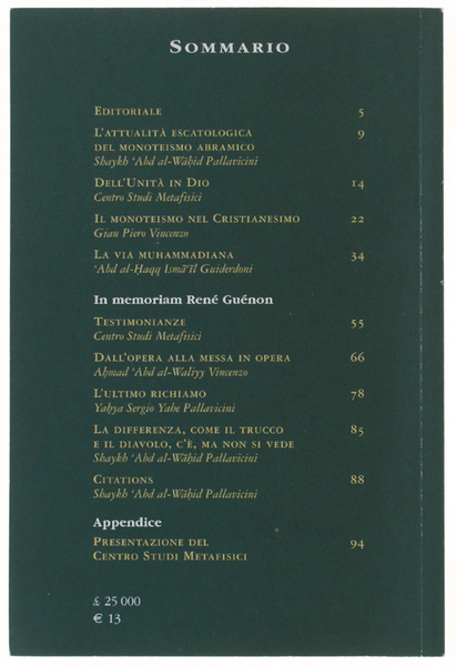 IL MESSAGGIO - RIVISTA DI STUDI METAFISICI. Anno I n. …