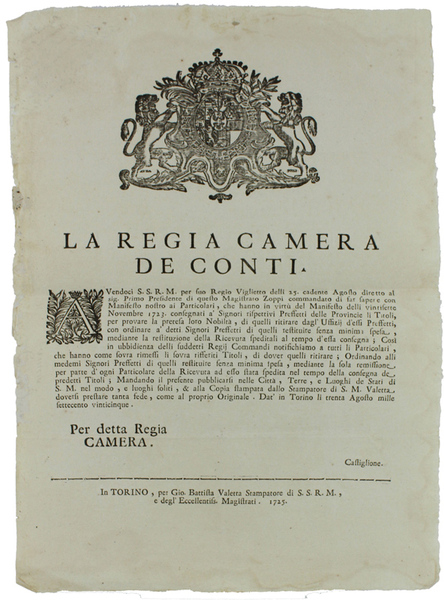 AVENDOCI S.S.R.M. PER SUO REGIO VIGLIETTO DELLI 25 CADENTE AGOSTO …