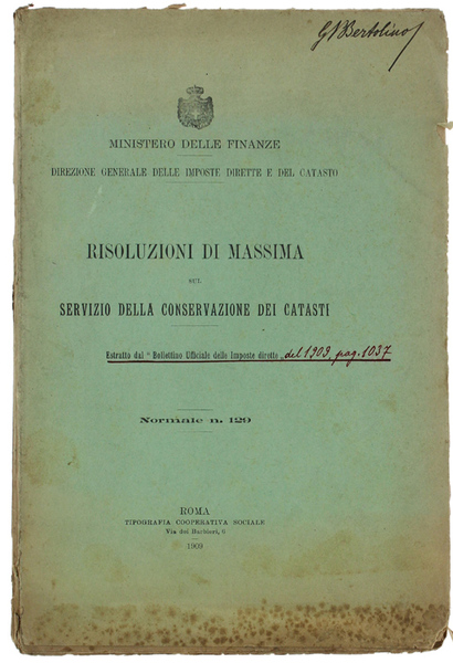 RISOLUZIONI DI MASSIMA SUL SERVIZIO DELLA CONSERVAZIONE DEI CATASTI. Estratto …