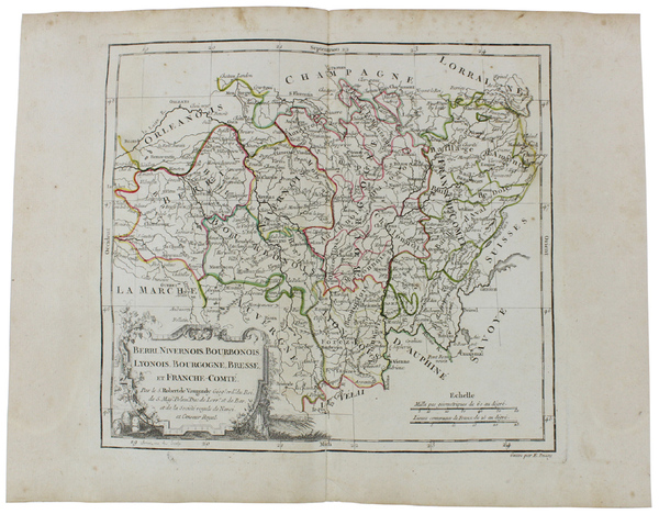 BERRI, NIVERNOIS, BOURBONOIS, LYONOIS, BOURGOGNE, BRESSE, et FRANCE-COMTE. [carte originale …