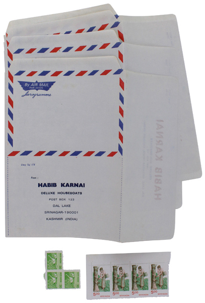INDIA AIR MAIL: HABIB KARNAI DELUXE HOUSEBOATS 5 AEROGRAMMES + …