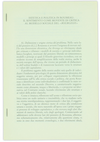 ESTETICA E POLITICA IN ROUSSEAU: IL SENTIMENTO COME MOVENTE DI …