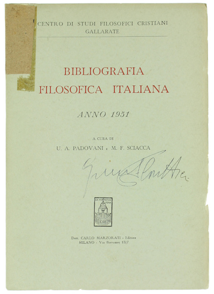 BIBLIOGRAFIA FILOSOFICA ITALIANA - Anno 1951.