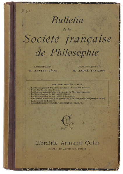 BULLETIN DE LA SOCIETE' DE PHILOSOPHIE. Sixième Année: 1906.